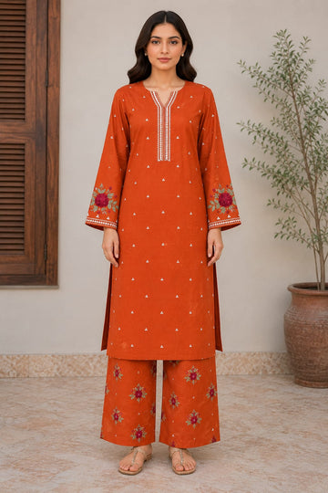 LALE Premium Embroidered Lawn 2-Piece Suit – Magenta - Rust Orange - #LAL-MAG-001