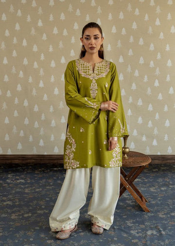 LALE Premium Embroidered Lawn 2-Piece Suit – Magenta - Olive Green - #LAL-MAG-010