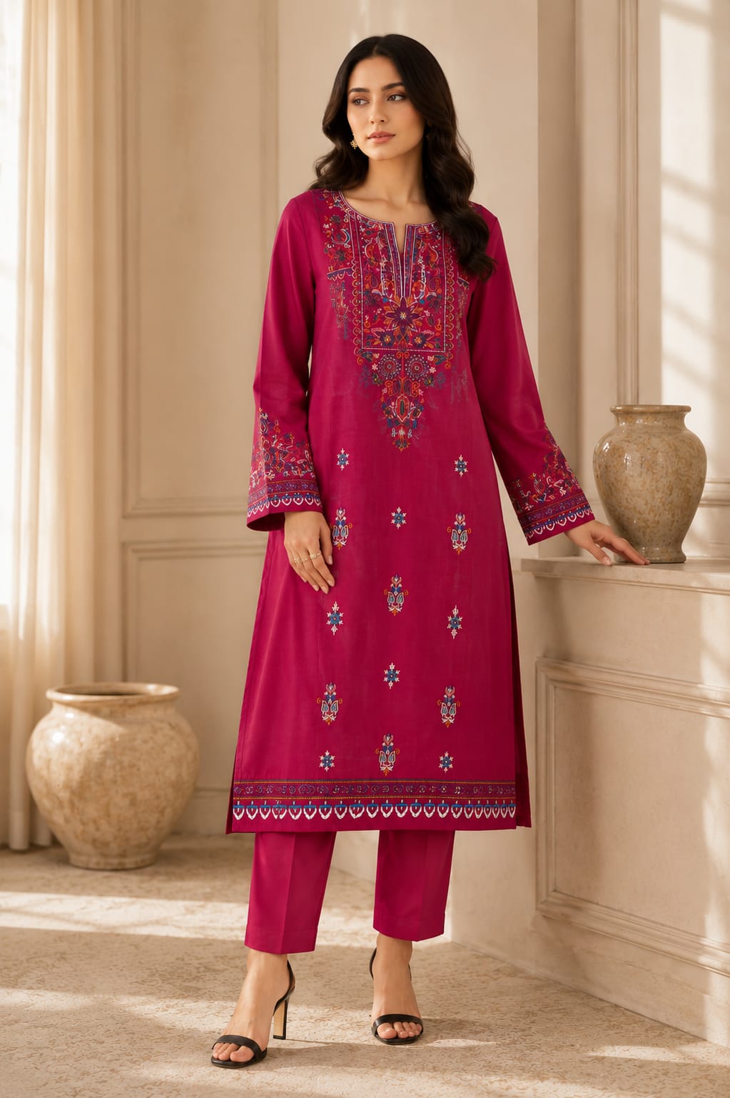 LALE Premium Embroidered Lawn 2-Piece Suit – Magenta - Deep Magneta - #LAL-MAG-002