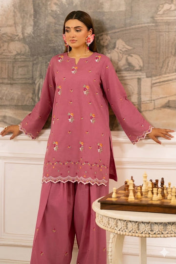LALE Premium Embroidered Lawn 2-Piece Suit – Magenta - Dusty Rose - #LAL-MAG-004
