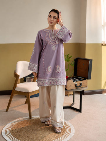 LALE Premium Embroidered Lawn 2-Piece Suit – Magenta - Dusty Lavender - #LAL-MAG-006