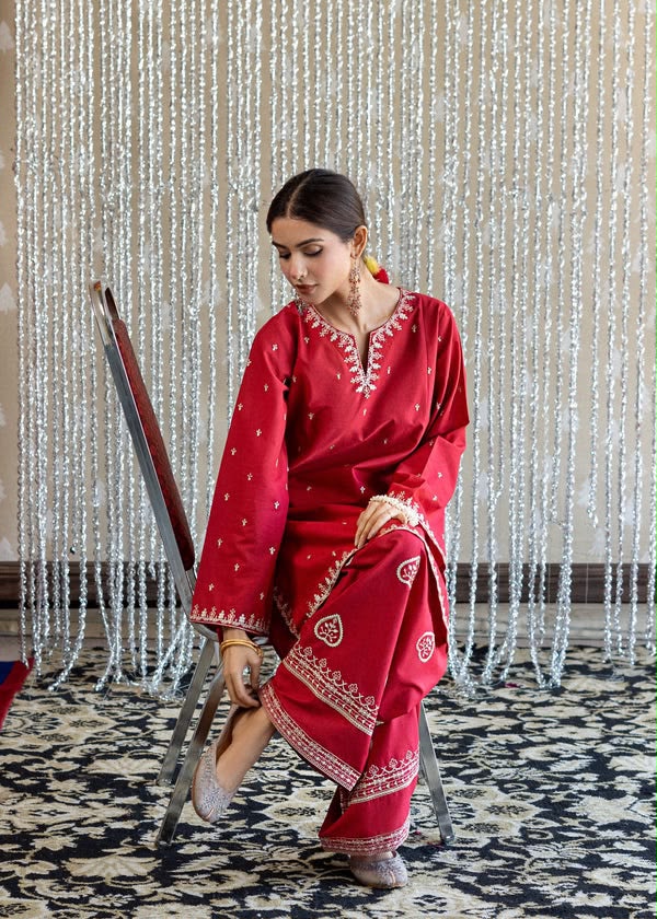 LALE Premium Embroidered Lawn 2-Piece Suit – Magenta - Crimson Red - #LAL-MAG-009