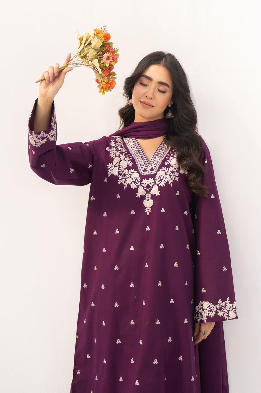LALE Premium Embroidered Lawn 2-Piece Suit – Magenta - Royal Purple - #LAL-MAG-012