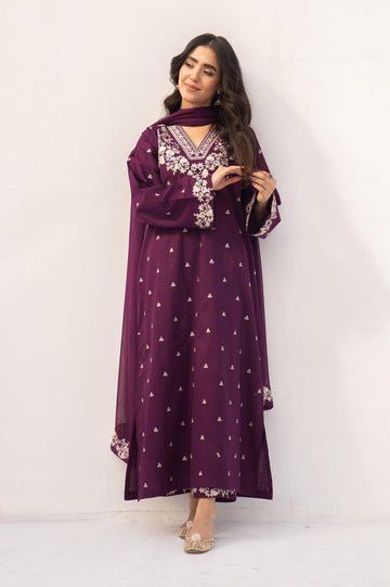 LALE Premium Embroidered Lawn 2-Piece Suit – Magenta - Royal Purple - #LAL-MAG-012